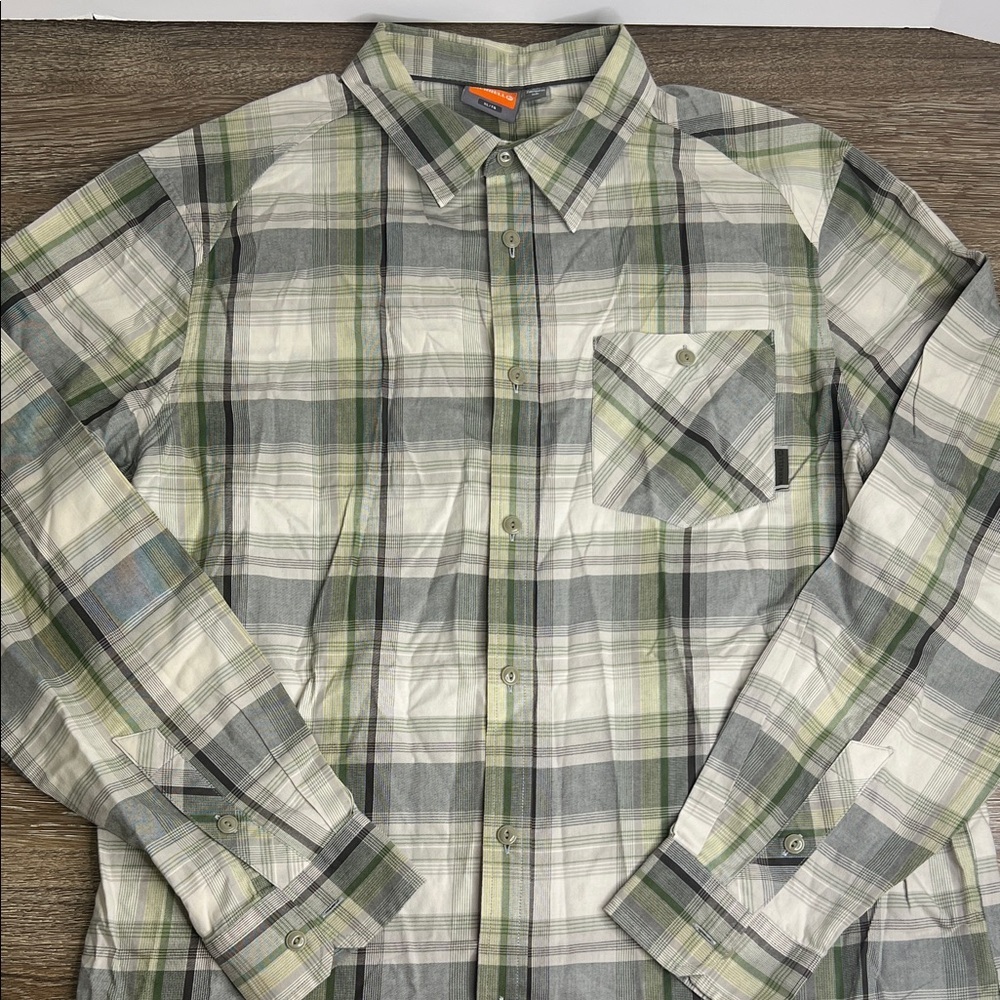 Merrell Men’s Plaid Button-Down Shirt – Green / Gray – Size XL